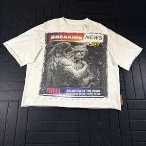 First Row Breaking News Angel Graphic Rhinestone Tee Shirt Men’s M Streetwear